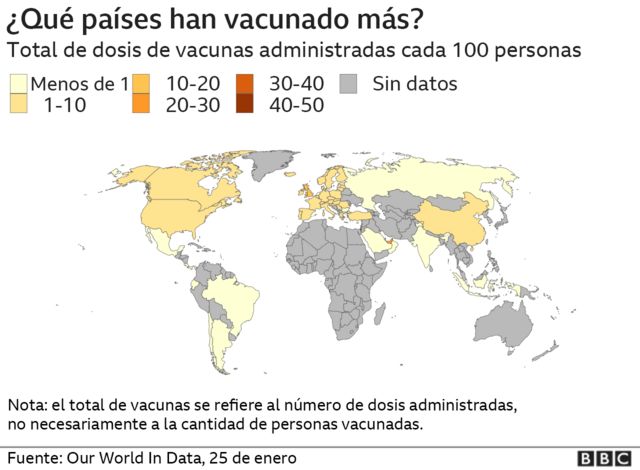 El mapa de la vacunación del covid-19 en el mundo.