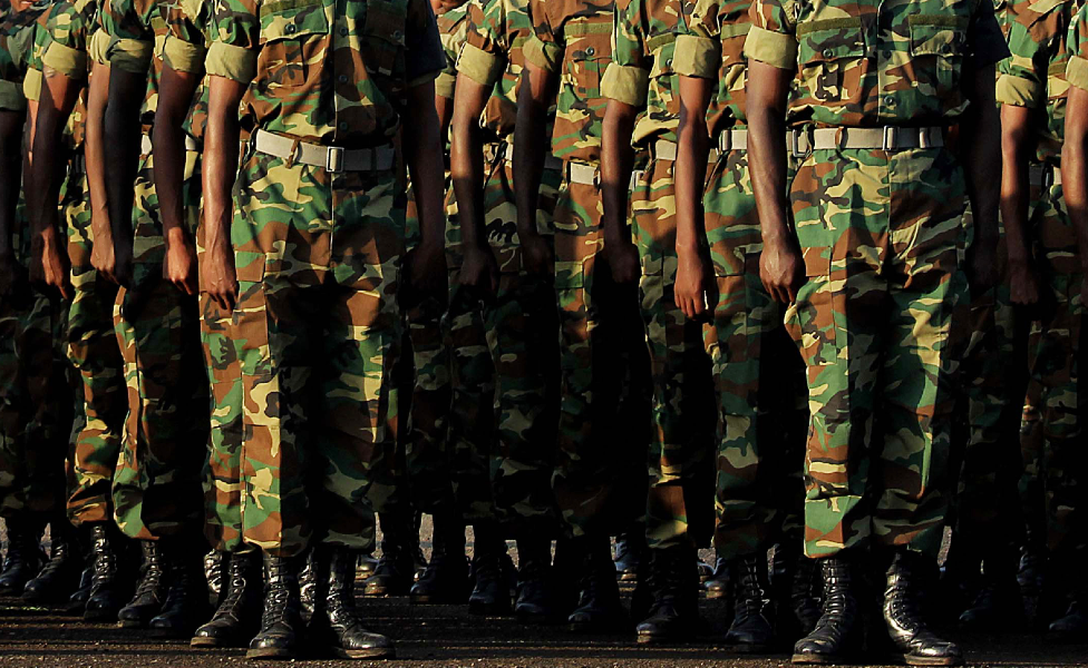 Unidentified Ethiopian army soldiers standing to attention